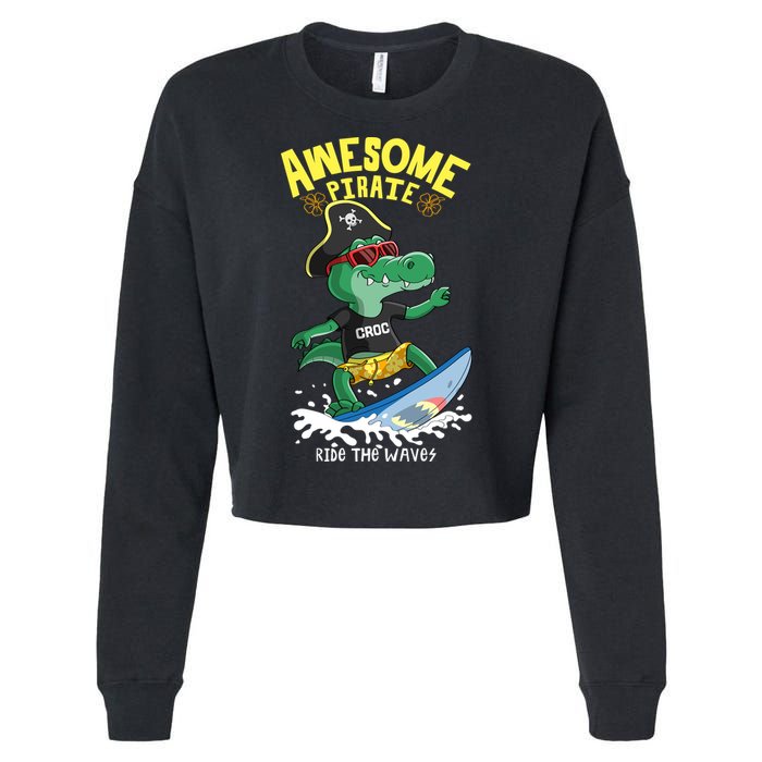 Cool Crocodile Surfing Cropped Pullover Crew