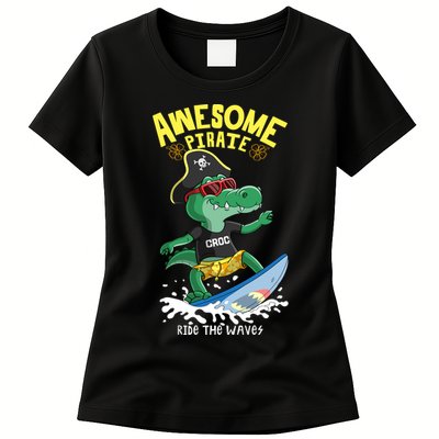 Cool Crocodile Surfing Womens T-Shirt
