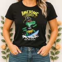 Cool Crocodile Surfing Womens T-Shirt