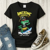 Cool Crocodile Surfing Womens T-Shirt