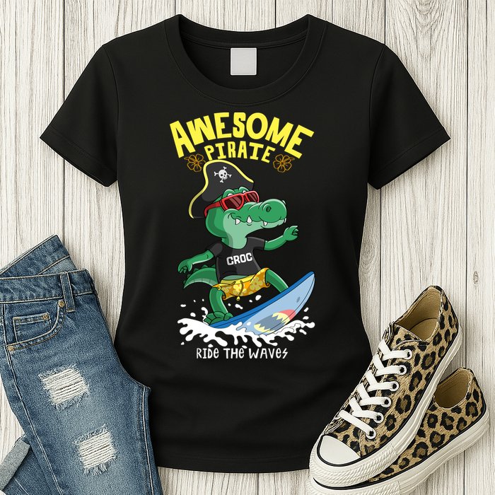 Cool Crocodile Surfing Womens T-Shirt