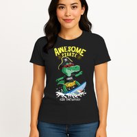 Cool Crocodile Surfing Womens T-Shirt