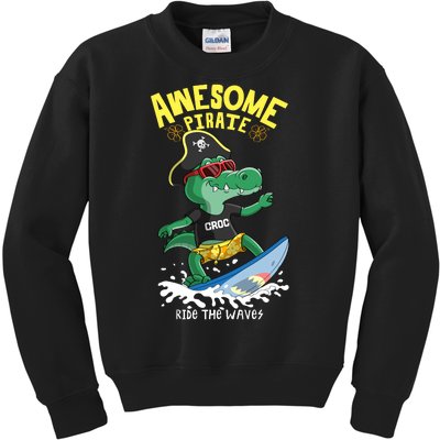 Cool Crocodile Surfing Kids Sweatshirt