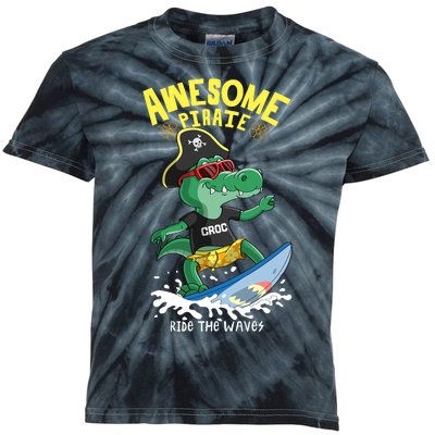 Cool Crocodile Surfing Kids Tie-Dye T-Shirt