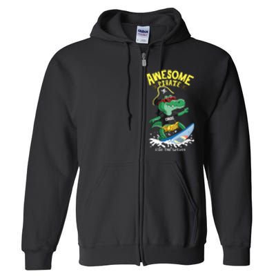 Cool Crocodile Surfing Full Zip Hoodie