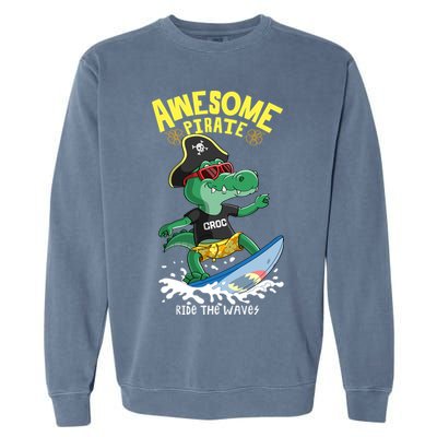 Cool Crocodile Surfing Garment-Dyed Sweatshirt