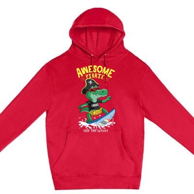 Cool Crocodile Surfing Premium Pullover Hoodie