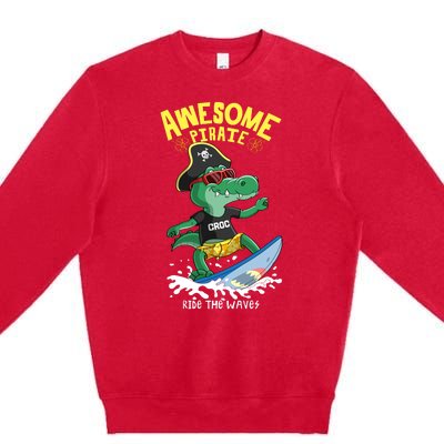 Cool Crocodile Surfing Premium Crewneck Sweatshirt