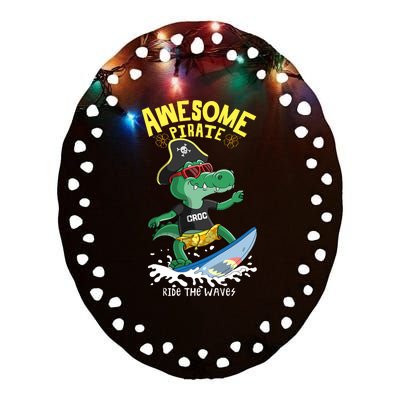 Cool Crocodile Surfing Ceramic Oval Ornament