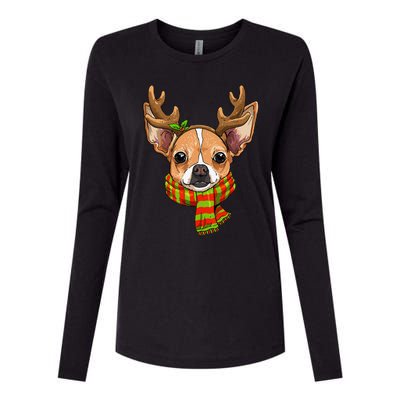 Chihuahua Christmas Santa Clause Dog Reindeer Xmas Dog Lover Womens Cotton Relaxed Long Sleeve T-Shirt