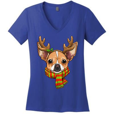 Chihuahua Christmas Santa Clause Dog Reindeer Xmas Dog Lover Women's V-Neck T-Shirt