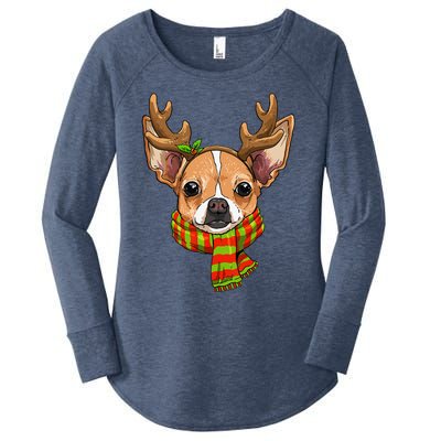 Chihuahua Christmas Santa Clause Dog Reindeer Xmas Dog Lover Women's Perfect Tri Tunic Long Sleeve Shirt