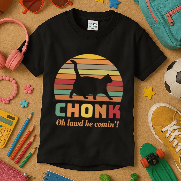 Chonk Cat Scale Meme Retro Oh Lawd He Comin Memes Kids T-Shirt