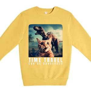 Crazy Cat Selfie Run Time Travel Can Be Dangerous Cat Love Premium Crewneck Sweatshirt