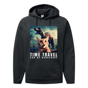 Crazy Cat Selfie Run Time Travel Can Be Dangerous Cat Love Performance Fleece Hoodie