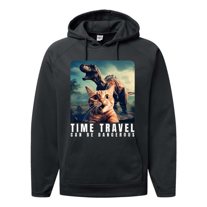 Crazy Cat Selfie Run Time Travel Can Be Dangerous Cat Love Performance Fleece Hoodie