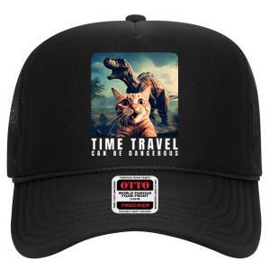 Crazy Cat Selfie Run Time Travel Can Be Dangerous Cat Love High Crown Mesh Back Trucker Hat