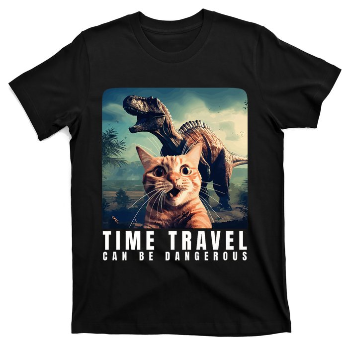 Crazy Cat Selfie Run Time Travel Can Be Dangerous Cat Love T-Shirt