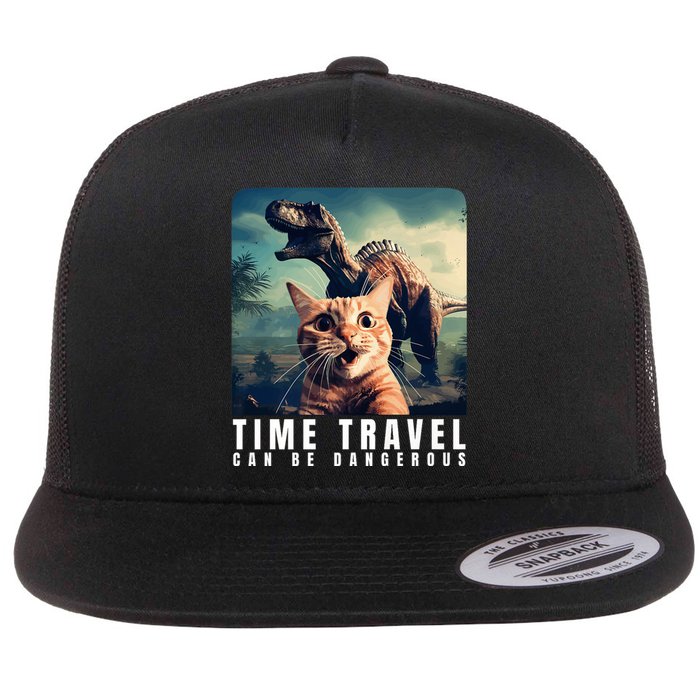 Crazy Cat Selfie Run Time Travel Can Be Dangerous Cat Love Flat Bill Trucker Hat