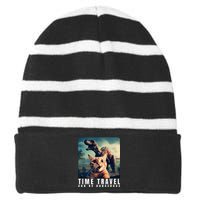 Crazy Cat Selfie Run Time Travel Can Be Dangerous Cat Love Striped Beanie with Solid Band