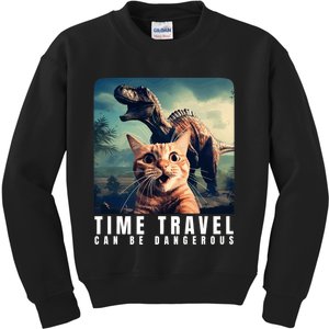 Crazy Cat Selfie Run Time Travel Can Be Dangerous Cat Love Kids Sweatshirt