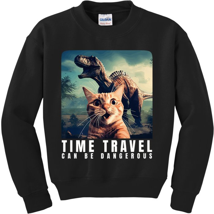 Crazy Cat Selfie Run Time Travel Can Be Dangerous Cat Love Kids Sweatshirt