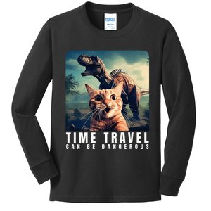 Crazy Cat Selfie Run Time Travel Can Be Dangerous Cat Love Kids Long Sleeve Shirt