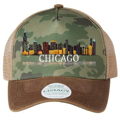 Chicago City Skyline Lights At Night Legacy Tie Dye Trucker Hat