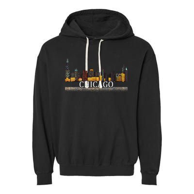 Chicago City Skyline Lights At Night Garment-Dyed Fleece Hoodie