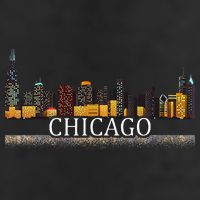 Chicago City Skyline Lights At Night 7 Panel Mesh Trucker Snapback Hat