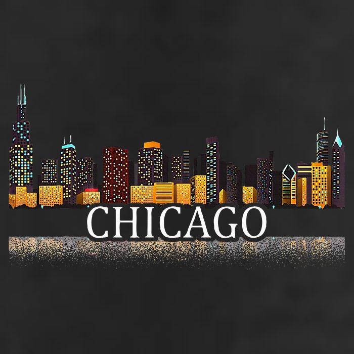 Chicago City Skyline Lights At Night 7 Panel Mesh Trucker Snapback Hat
