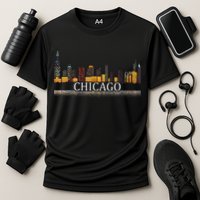 Chicago City Skyline Lights At Night Cooling Performance Crew T-Shirt