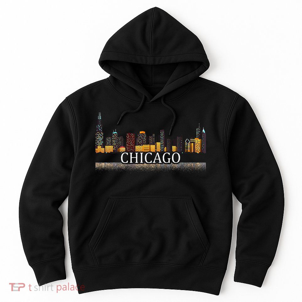 Chicago City Skyline Lights At Night Hoodie