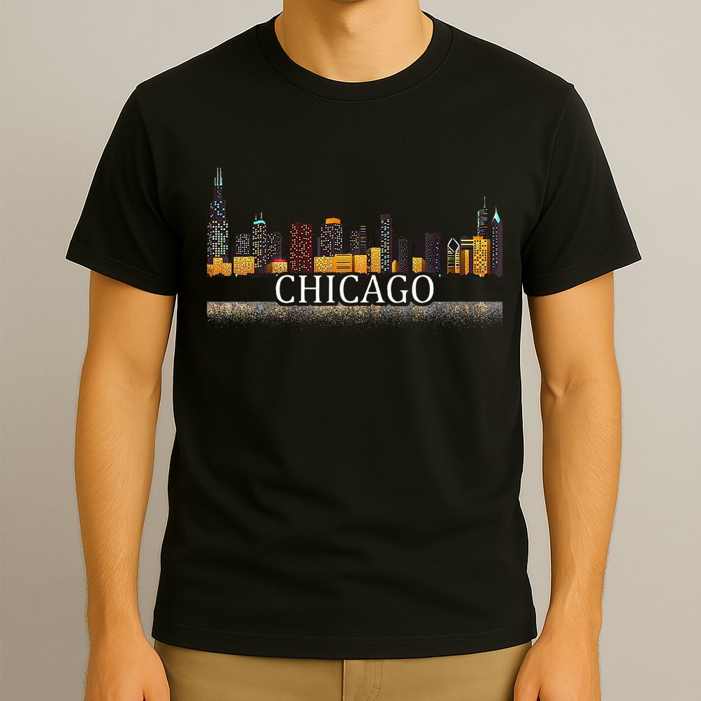 Chicago City Skyline Lights At Night T-Shirt