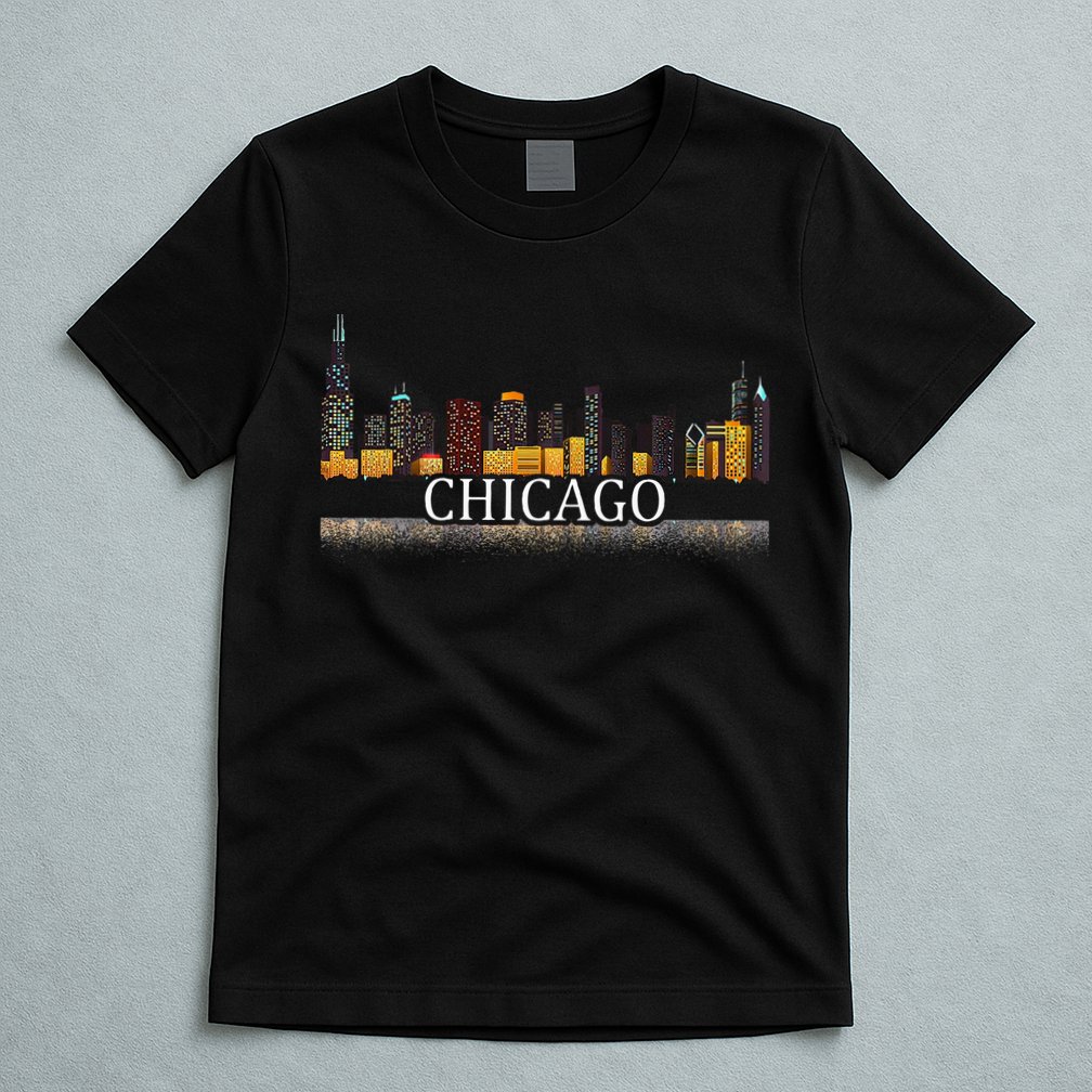 Chicago City Skyline Lights At Night T-Shirt