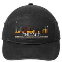 Chicago City Skyline Lights At Night 7-Panel Snapback Hat