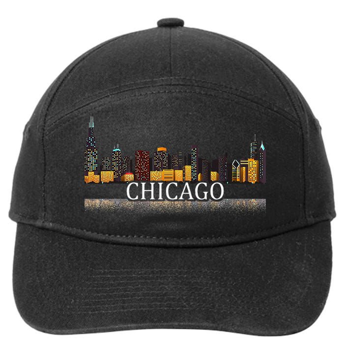 Chicago City Skyline Lights At Night 7-Panel Snapback Hat