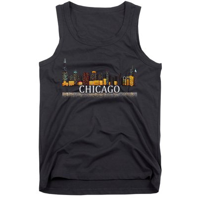 Chicago City Skyline Lights At Night Tank Top
