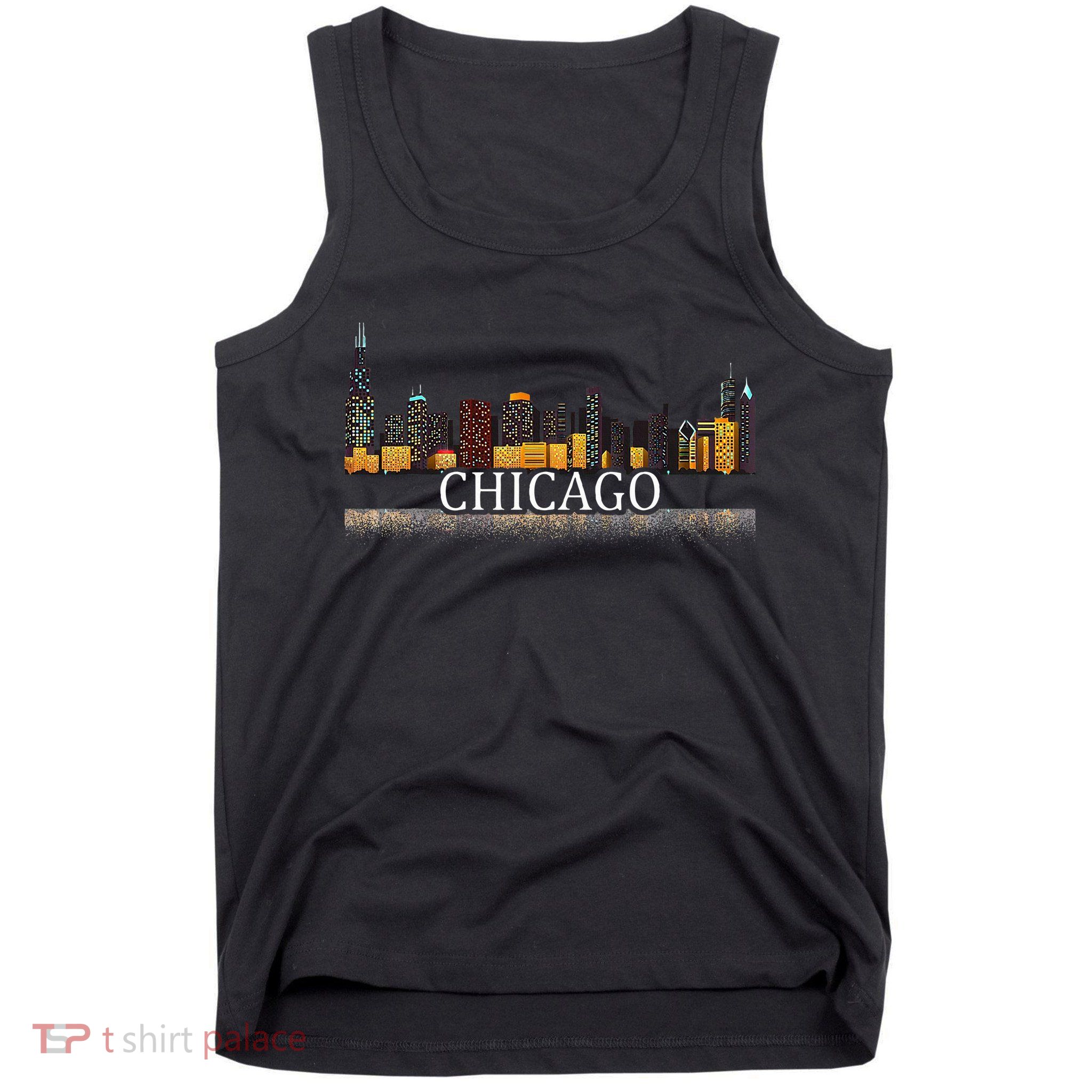Chicago City Skyline Lights At Night Tank Top
