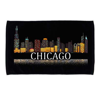 Chicago City Skyline Lights At Night Microfiber Hand Towel