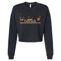 Chicago City Skyline Lights At Night Cropped Pullover Crew