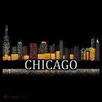 Chicago City Skyline Lights At Night Womens T-Shirt