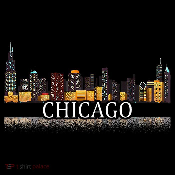 Chicago City Skyline Lights At Night Womens T-Shirt