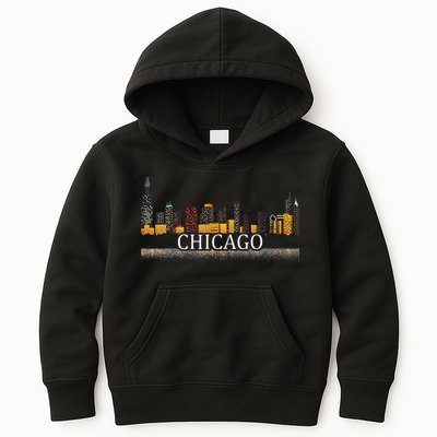 Chicago City Skyline Lights At Night Kids Hoodie