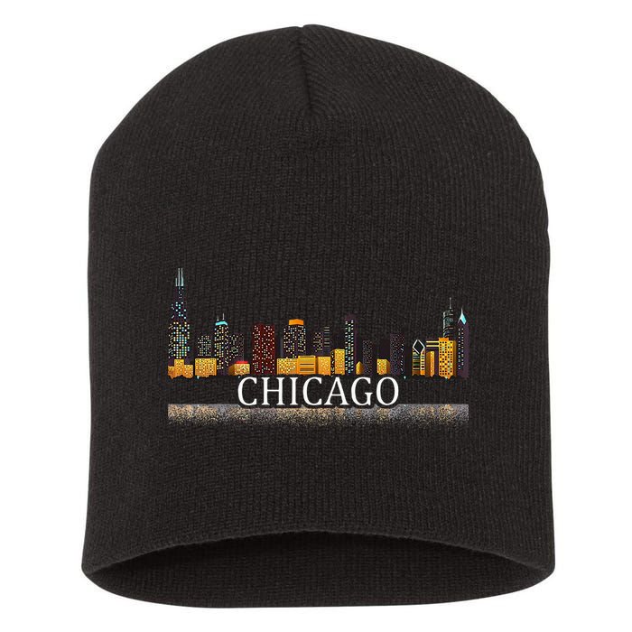 Chicago City Skyline Lights At Night Short Acrylic Beanie
