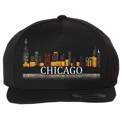 Chicago City Skyline Lights At Night Wool Snapback Cap