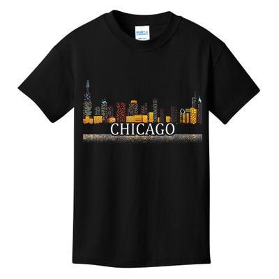 Chicago City Skyline Lights At Night Kids T-Shirt