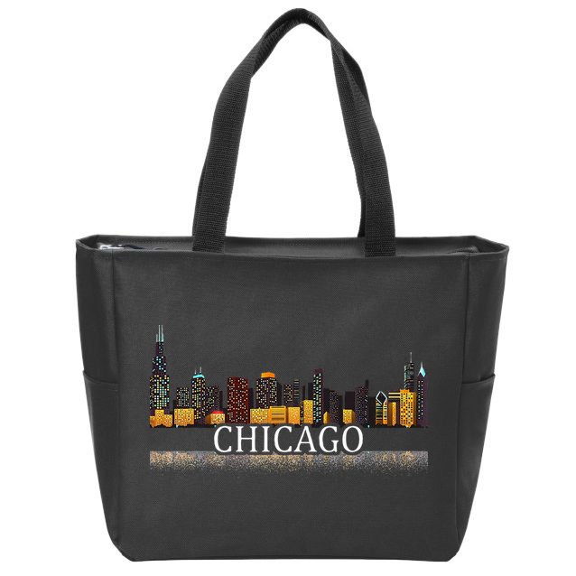 Chicago City Skyline Lights At Night Zip Tote Bag