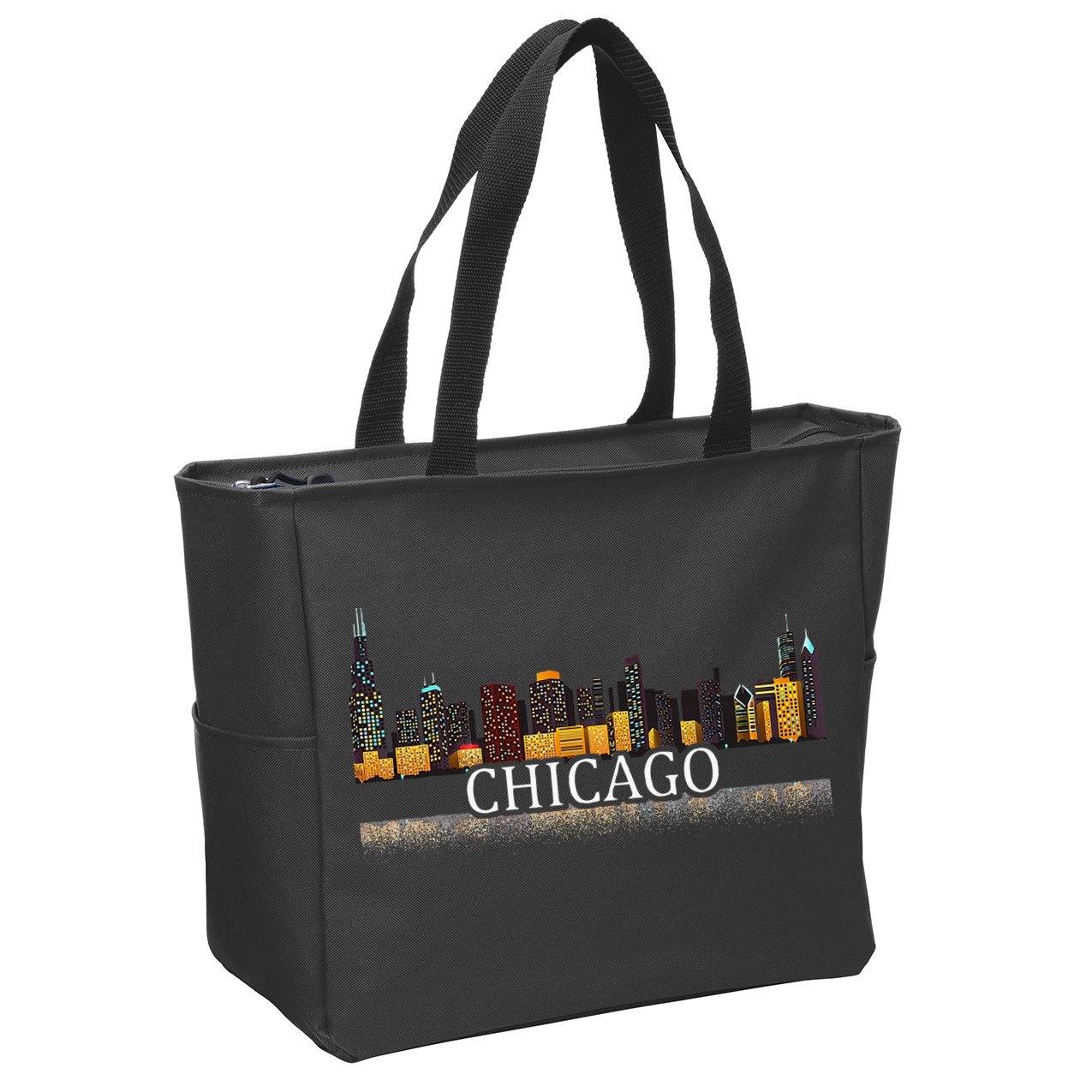 Chicago City Skyline Lights At Night Zip Tote Bag