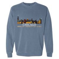 Chicago City Skyline Lights At Night Garment-Dyed Sweatshirt